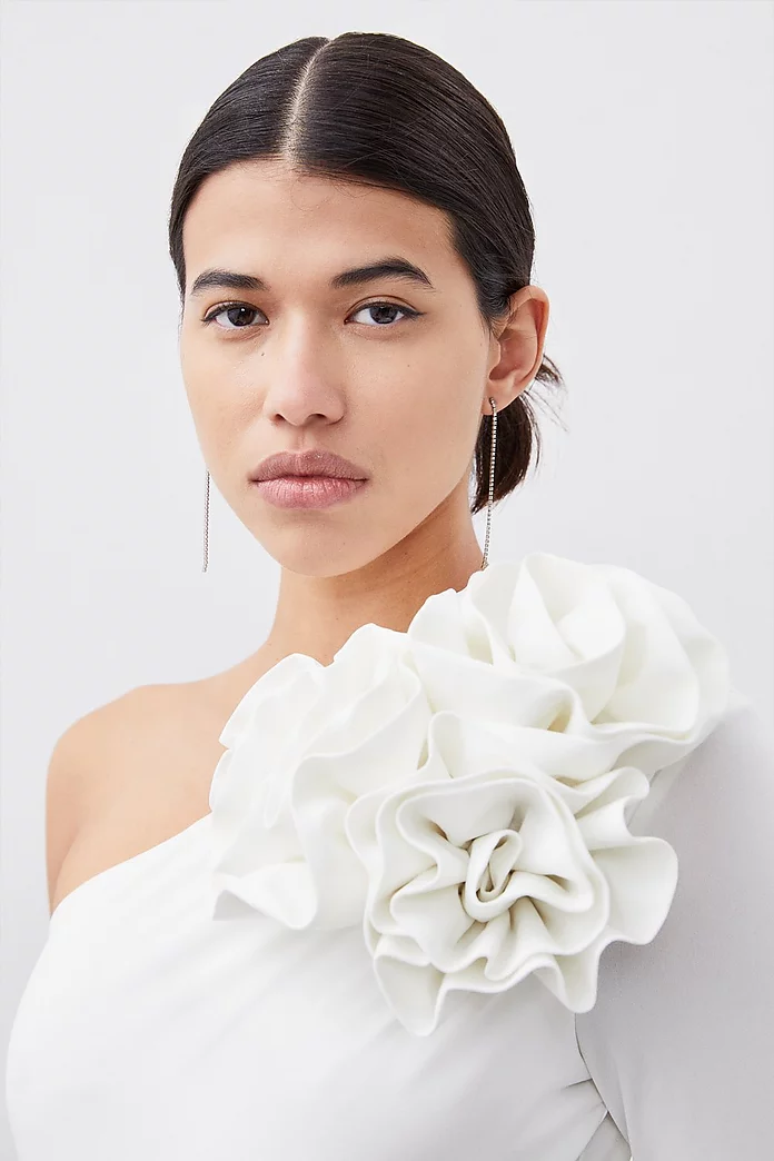 One Shoulder Drapey Ruched Jersey Rosette Bodysuit | Karen One Shoulder Drapey Ruched Jersey Rosette Bodysuit | Karen