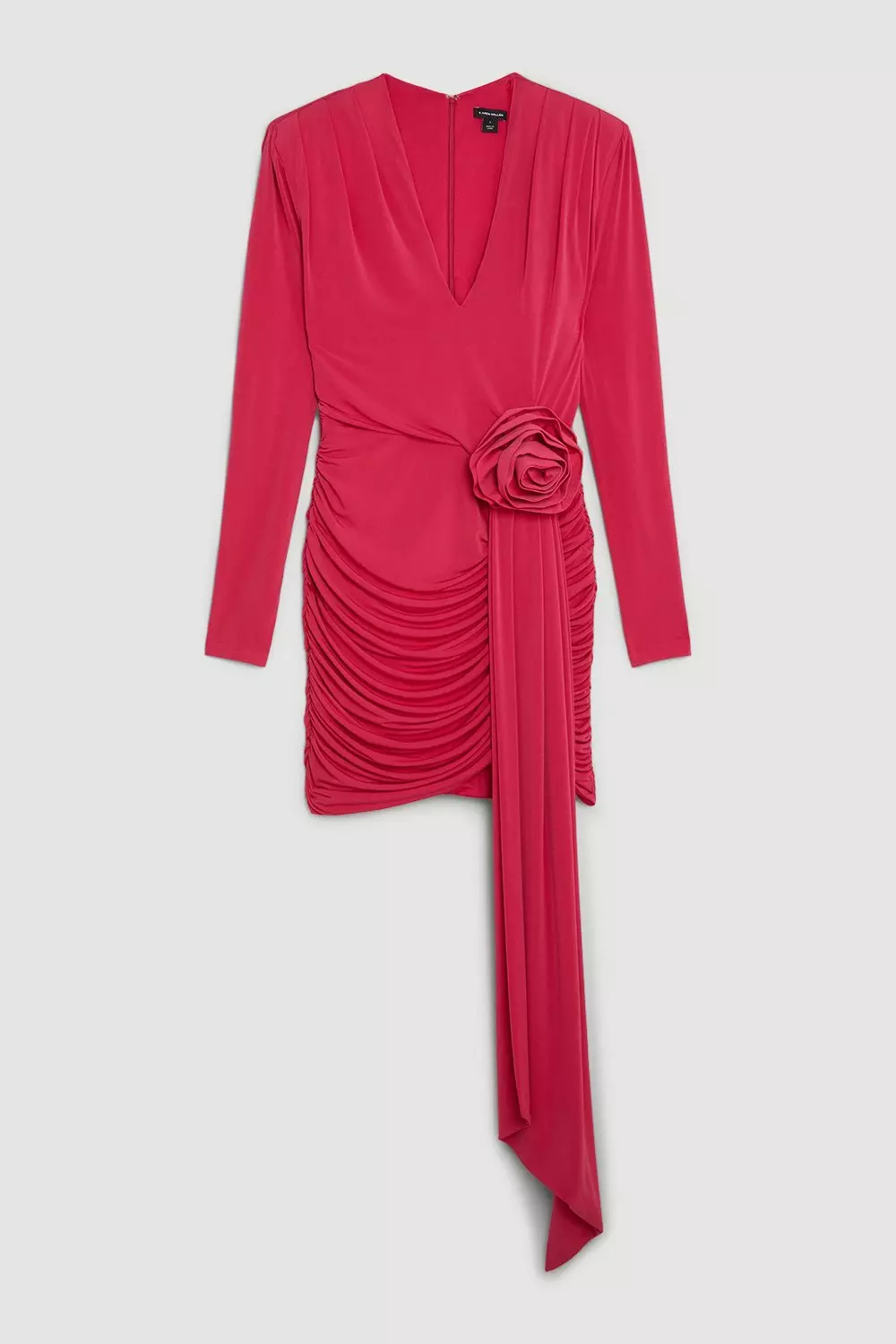 Long Sleeve Drapey Ruched Jersey Rosette Mini Dress Karen Millen