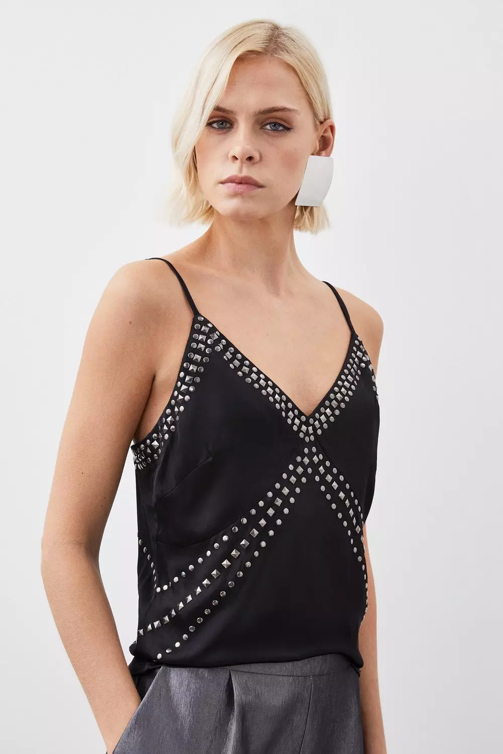 Embellished Stud Satin Woven Cami Top Karen Millen