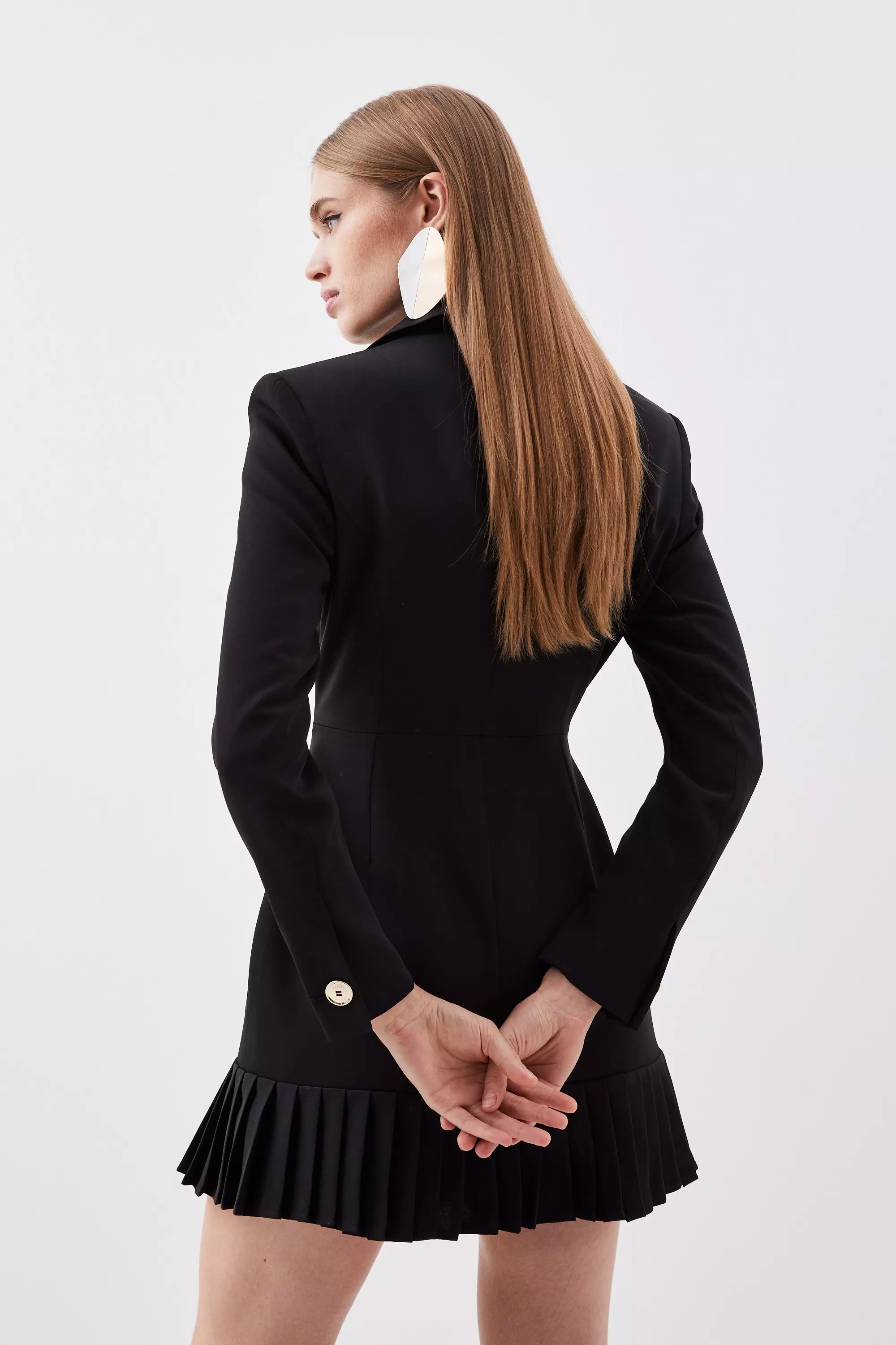 Pleated Button Detailed Woven Mini Dress Karen Millen