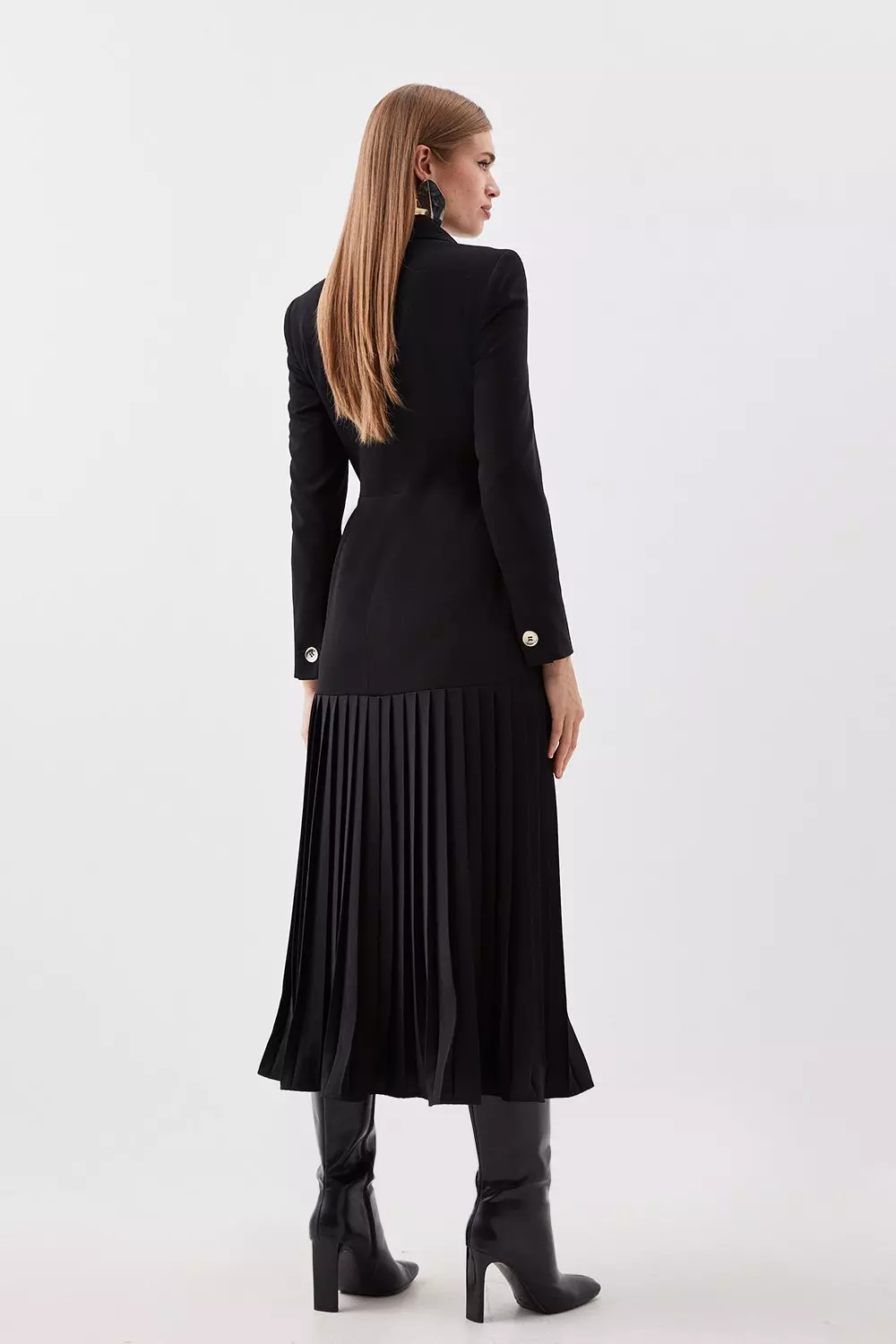 Pleated Button Detailed Woven Midi Dress | Karen Millen