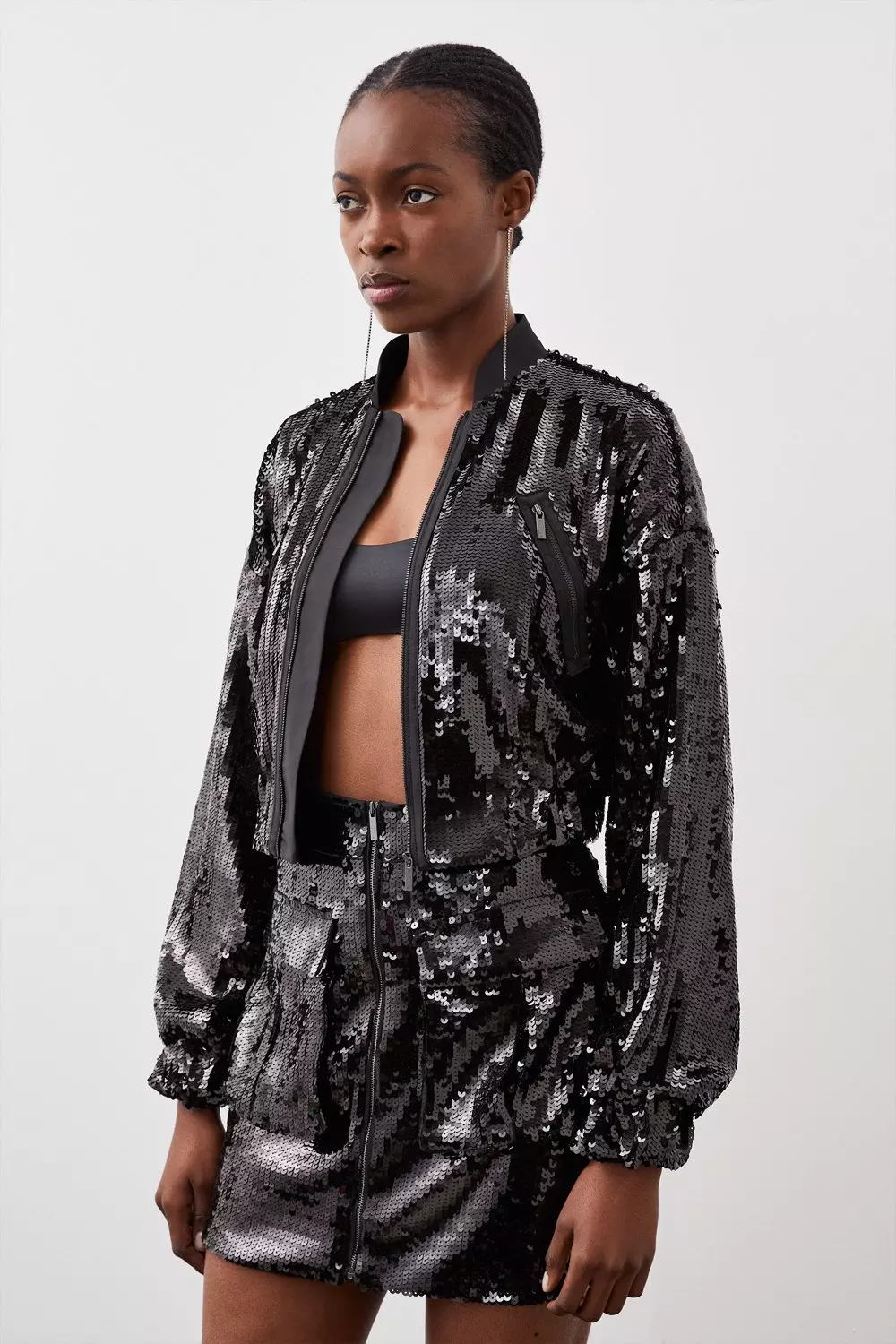 Sequin Woven Bomber Jacket Karen Millen