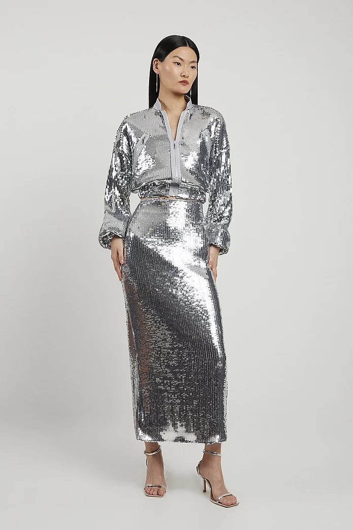 Sequin Woven Bomber Jacket | Karen Millen Sequin Woven Bomber Jacket | Karen Millen