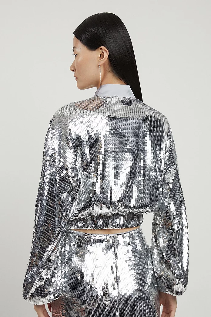 Sequin Woven Bomber Jacket | Karen Millen Sequin Woven Bomber Jacket | Karen Millen