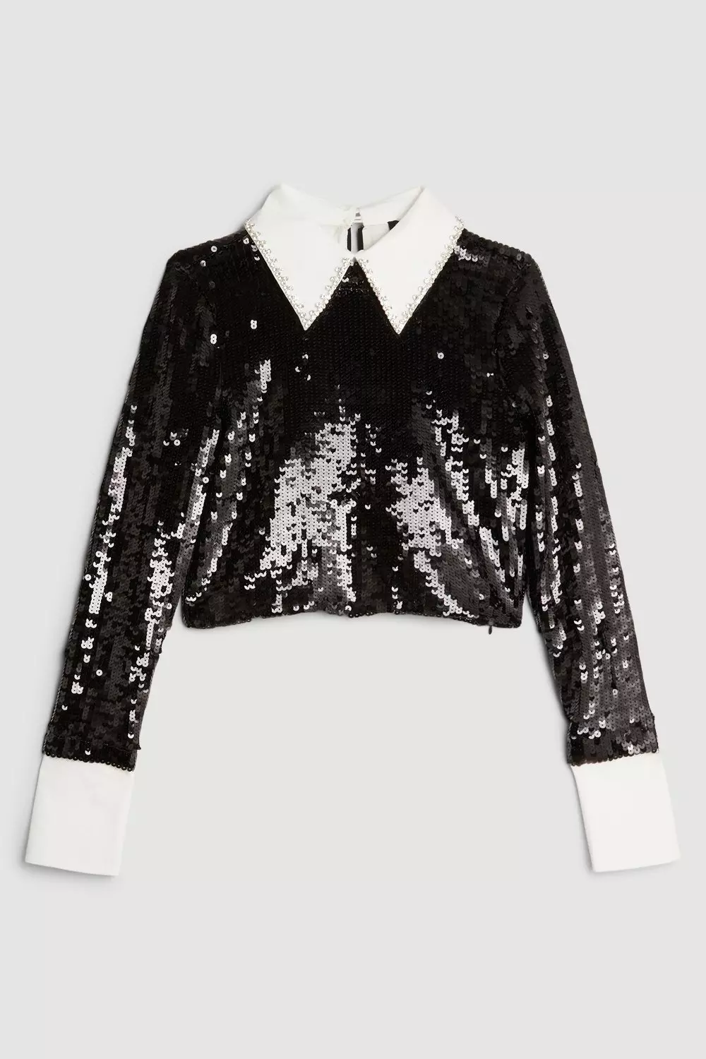 Sequin Woven Long Sleeve Crop Top Karen Millen