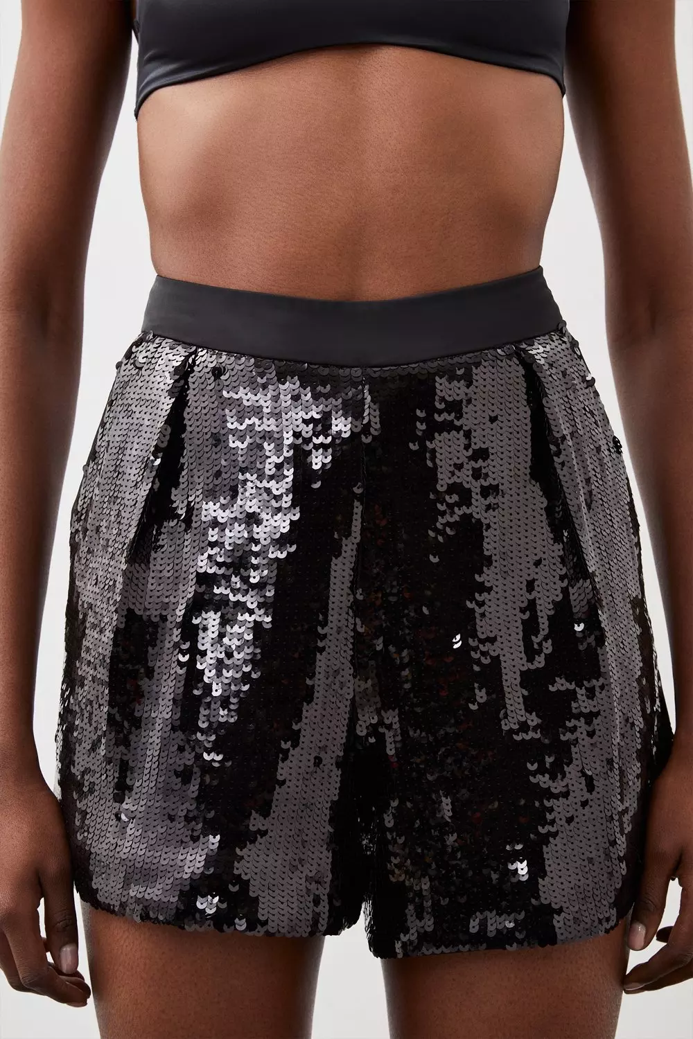 Sequin High Waisted Woven Shorts | Karen Millen
