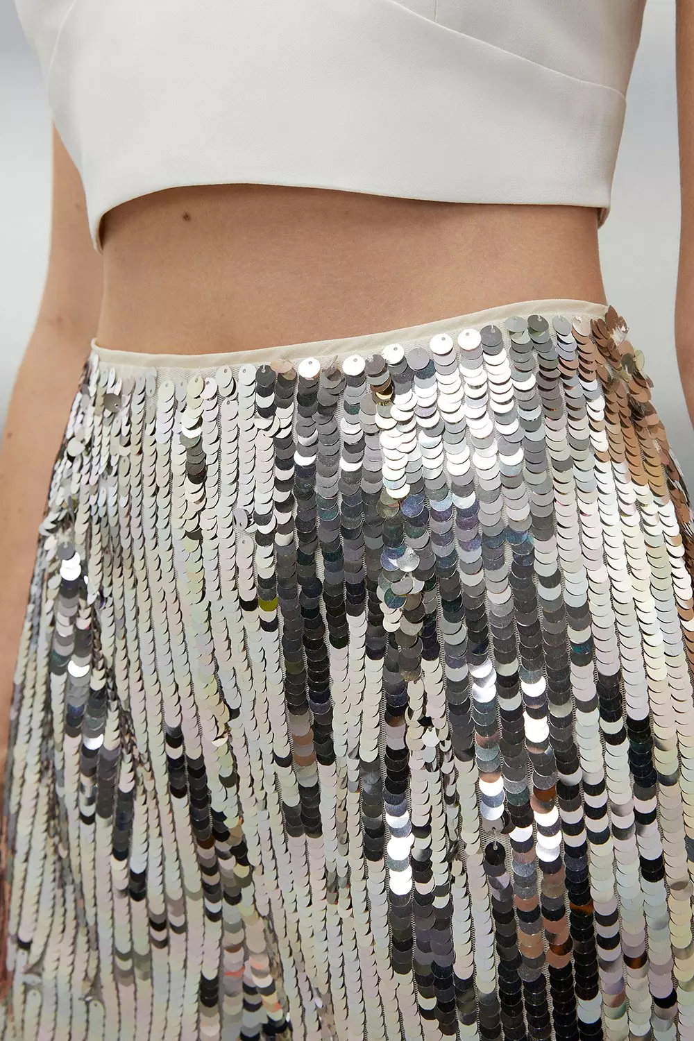 Silver Sequin High Waisted Woven Short Karen Millen