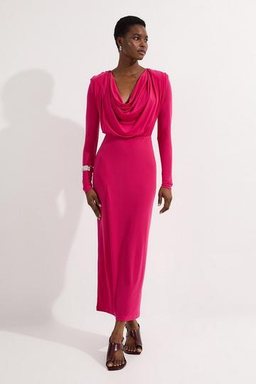 Jersey Crepe Midi Cowl Neck Dress pink