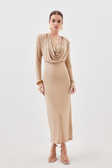 Petite Jersey Crepe Midaxi Cowl Neck Dress tan