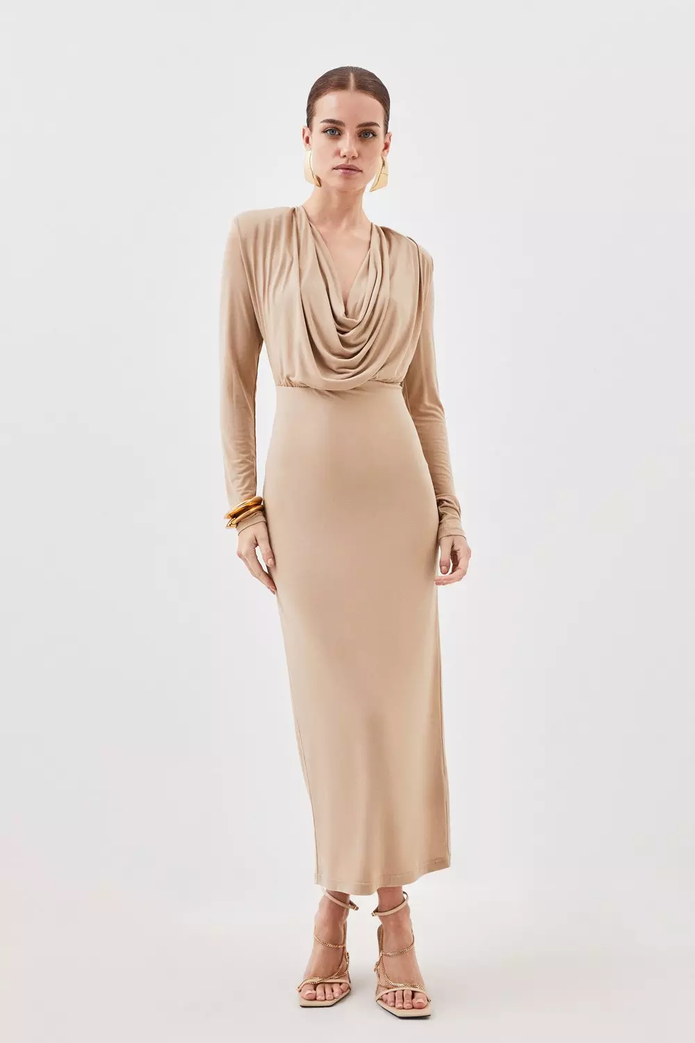 Petite Jersey Crepe Midaxi Cowl Neck Dress | Karen Millen