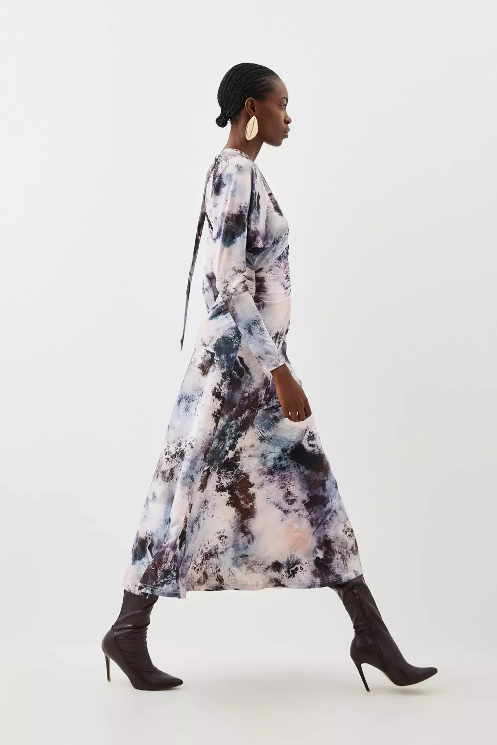Abstract Print Jersey Crepe Batwing Midaxi Dress | Karen Millen