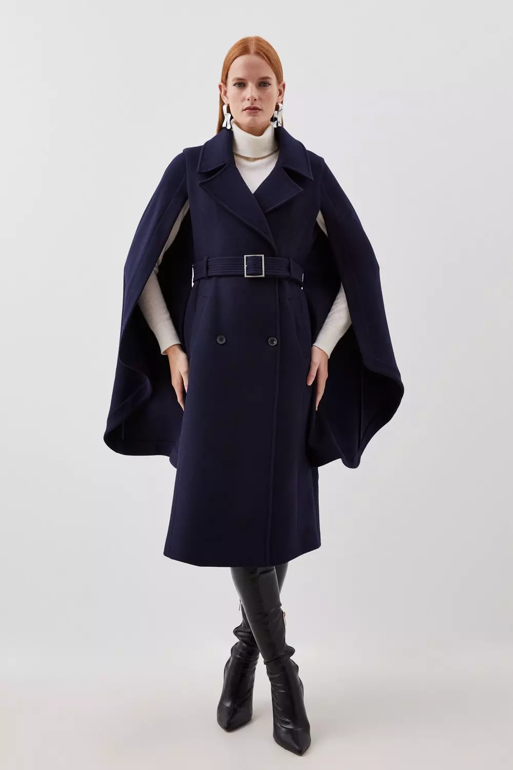 Italian Manteco Wool Blend Cape Sleeve Belted Coat | Karen Millen