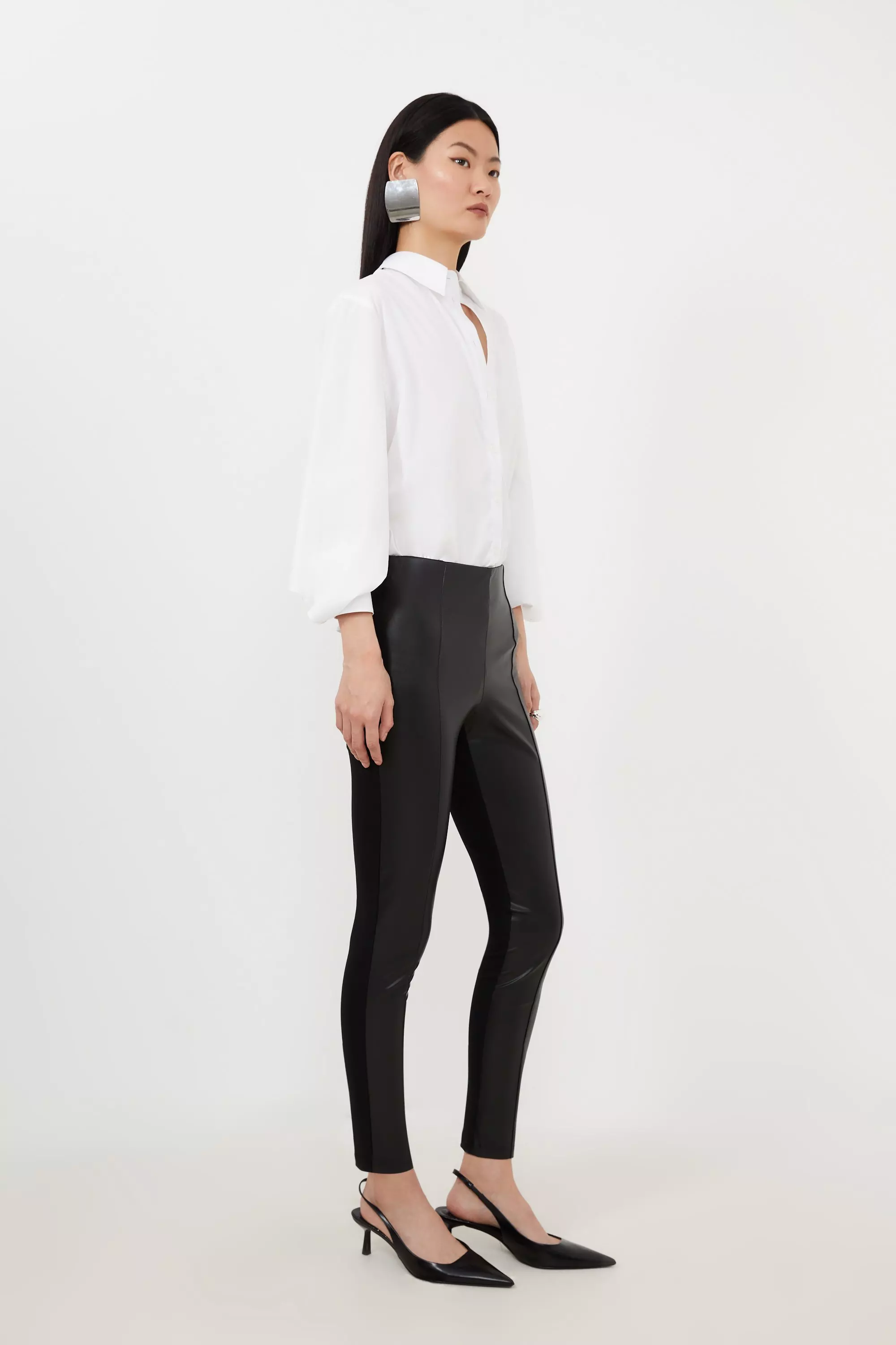 Petite Faux Leather And Ponte Leggings Karen Millen