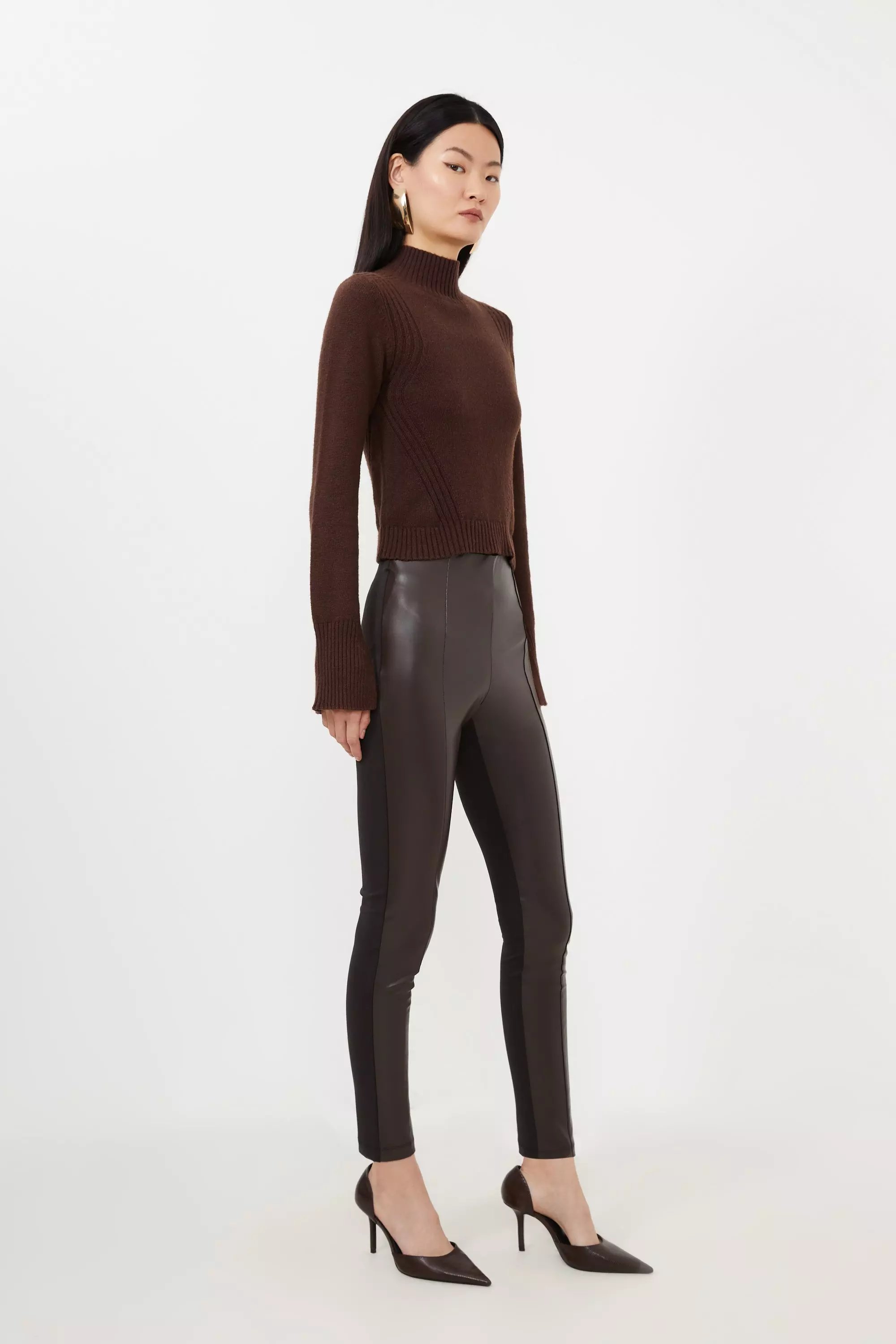 Petite Faux Leather And Ponte Leggings Karen Millen