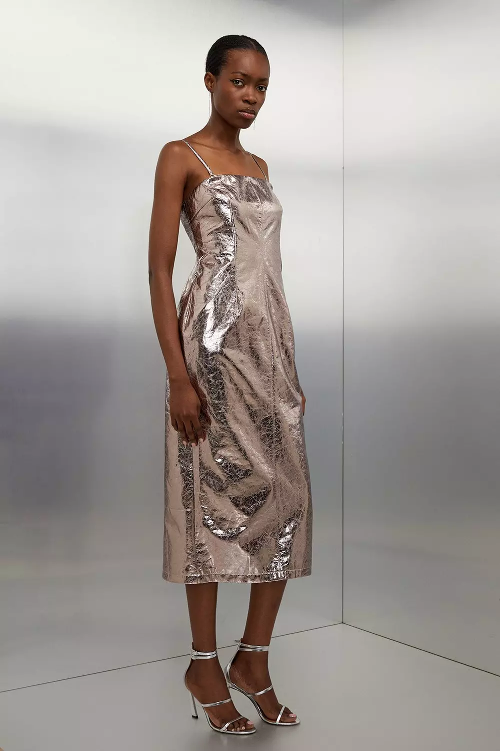 Metallic Faux Leather Bandeau Maxi Dress Karen Millen