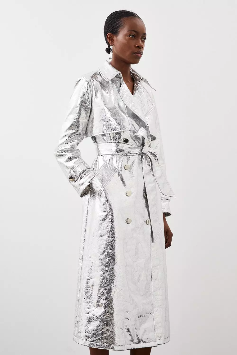 【KAREN MILLEN】プチメタリックフローラルトレンチマキシコート Petite Metallic Floral Tailored Trench Maxi Coat | Karen Millen