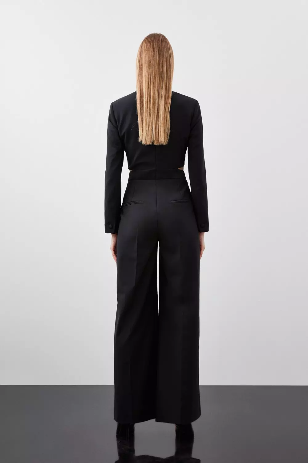 Tailored Wool Blend Tuxedo Wide Leg Jumpsuit | Karen Millen