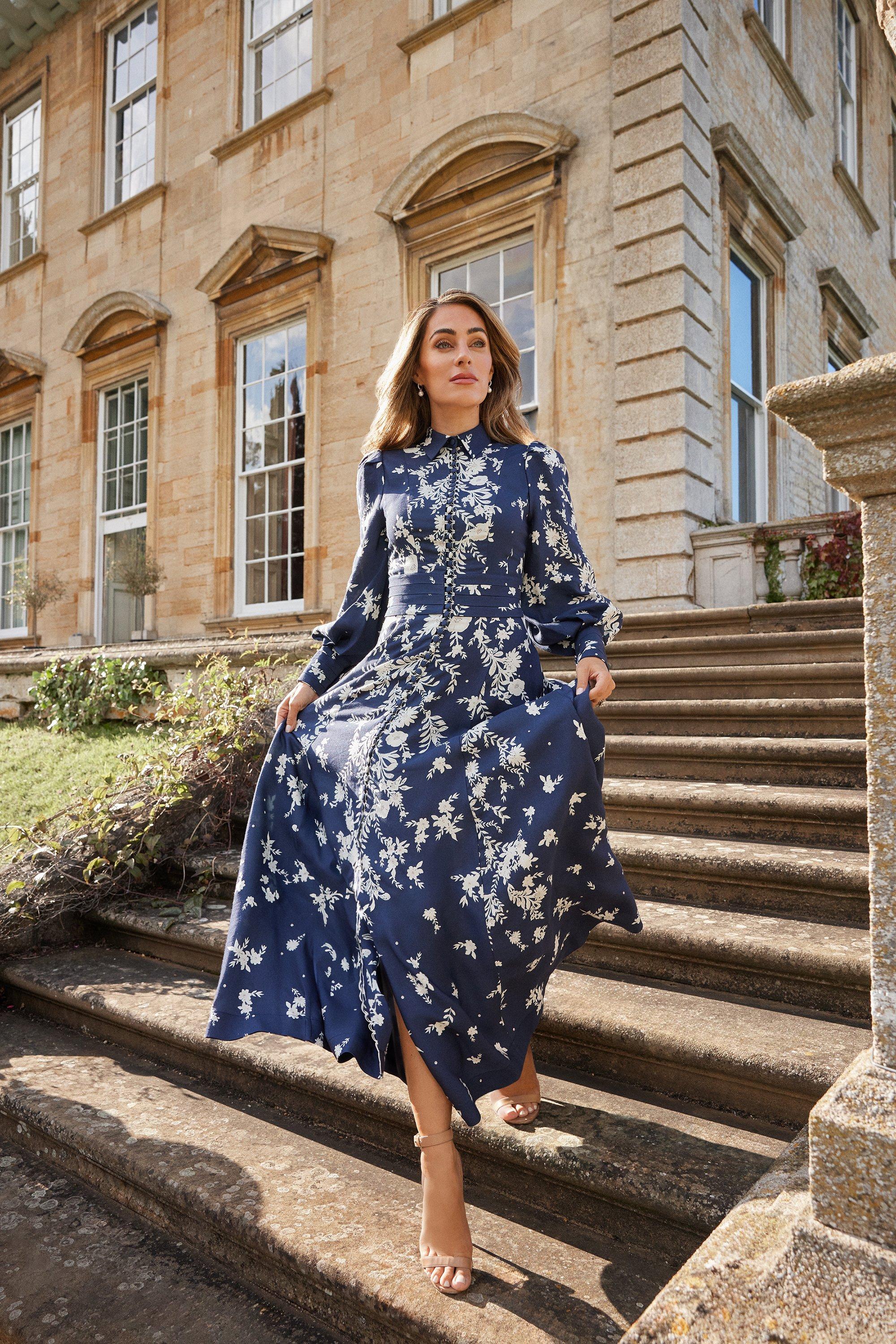 Lydia Millen Linen Floral Embroidered Woven Maxi Dress