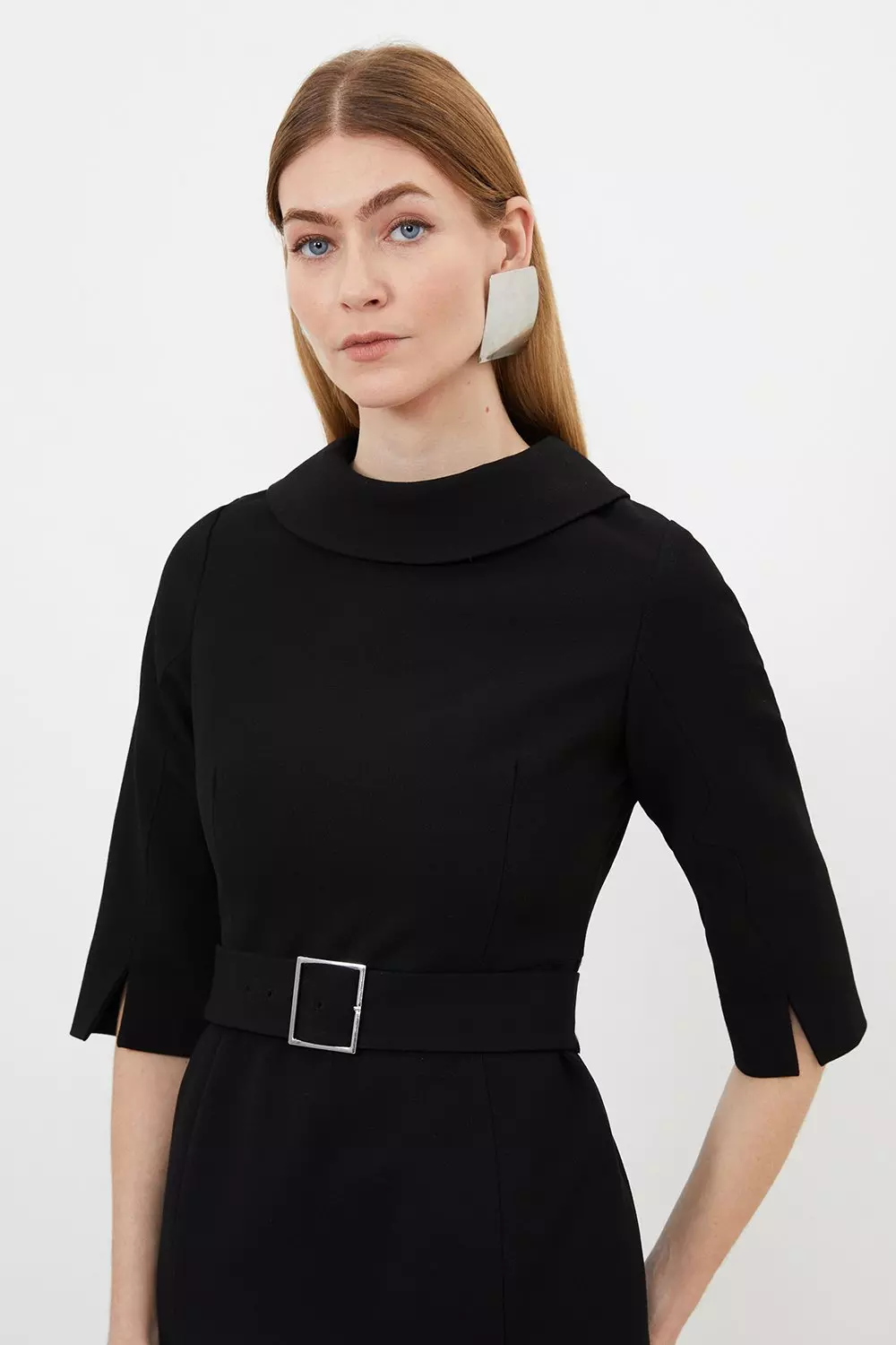 Structured Crepe Tailored Roll Neck Pencil Midi Dress Karen Millen