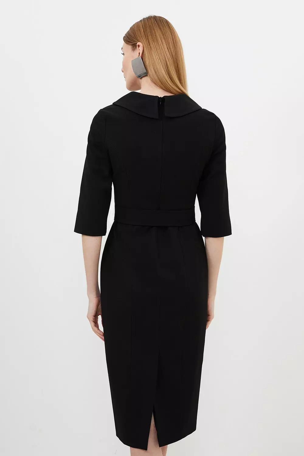 Structured Crepe Tailored Turtleneck Pencil Midi Dress Karen Millen