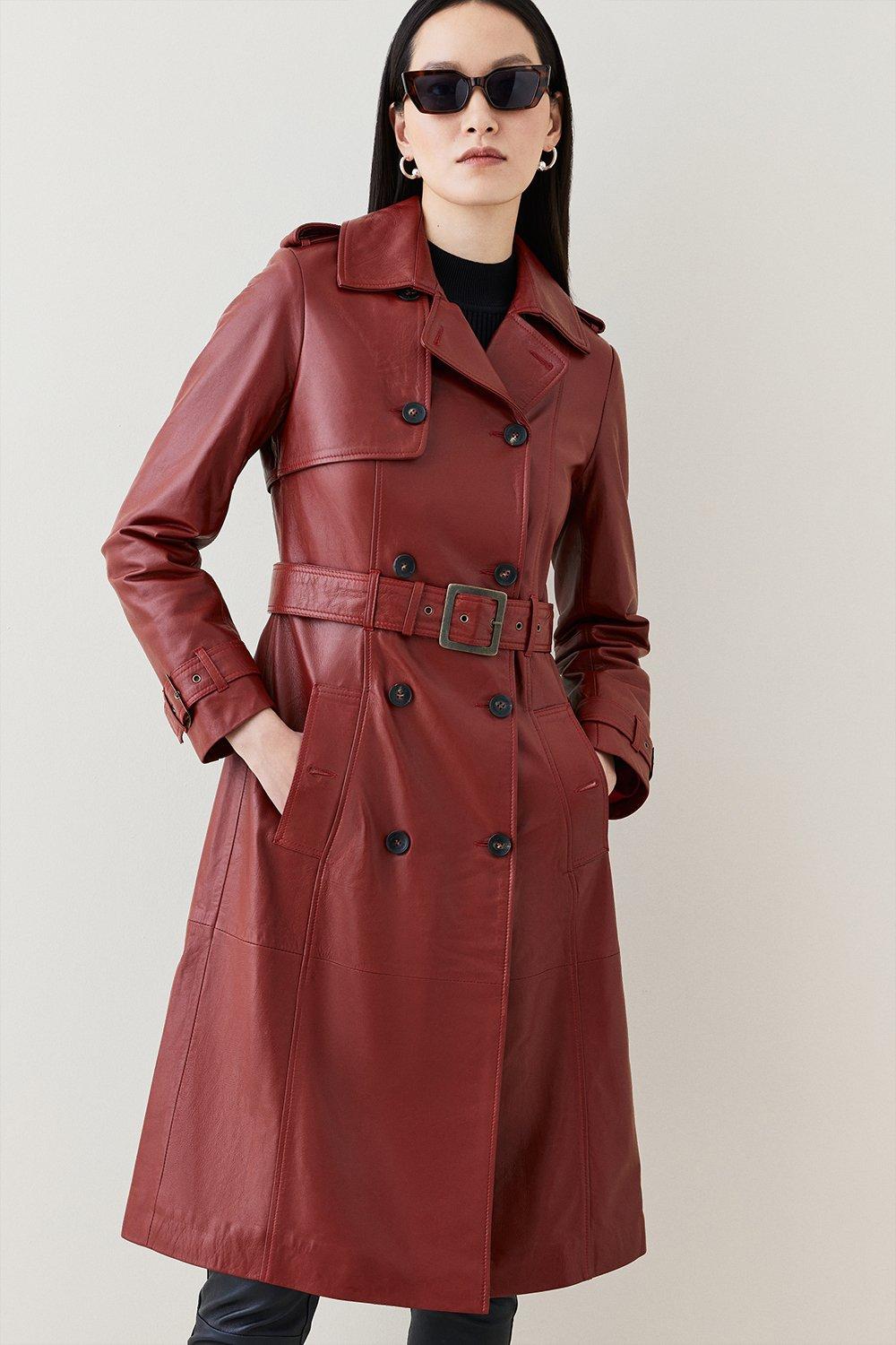 Petite Leather Trench Belted Mac Coat | Karen Millen