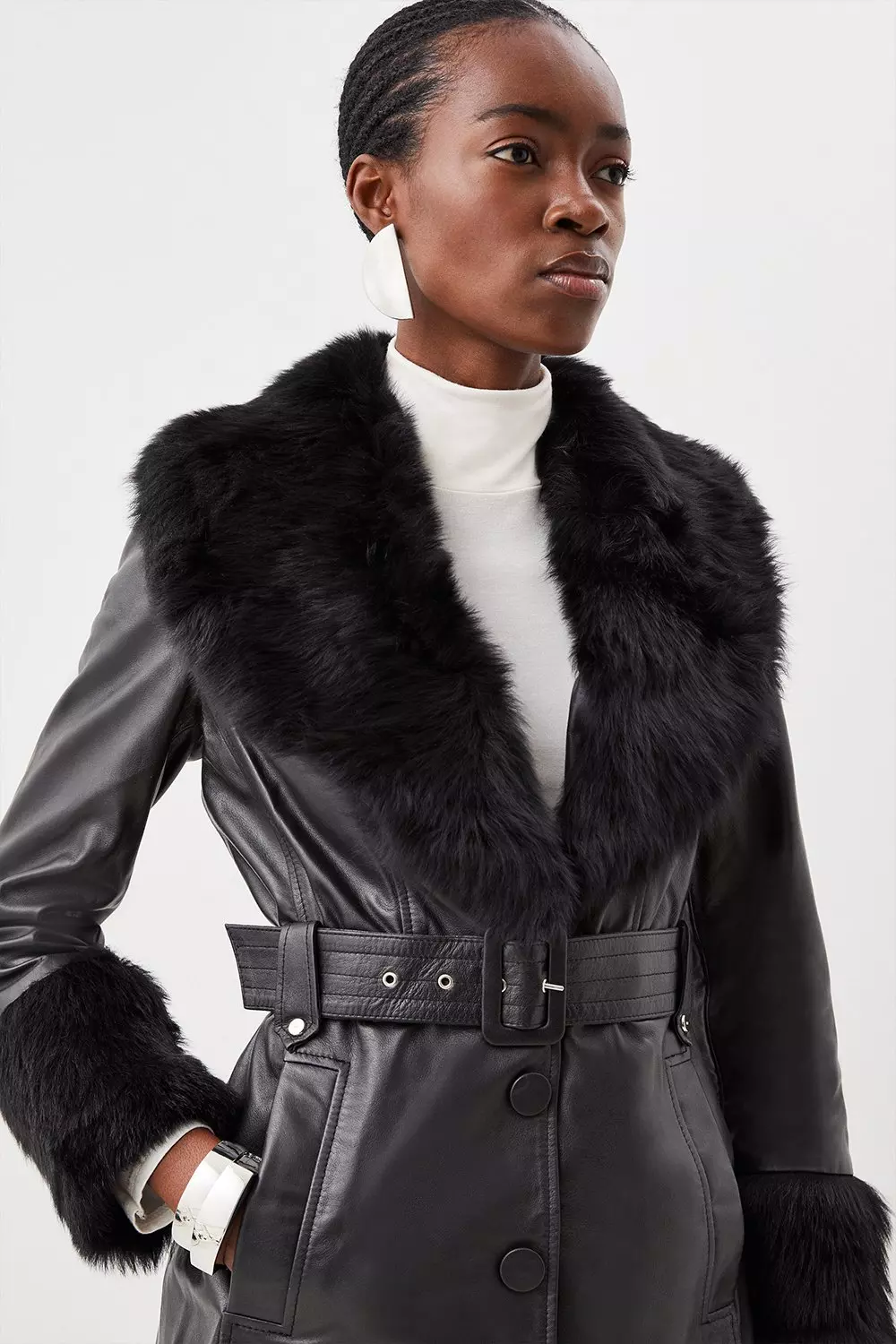 Black leather jacket with fur online