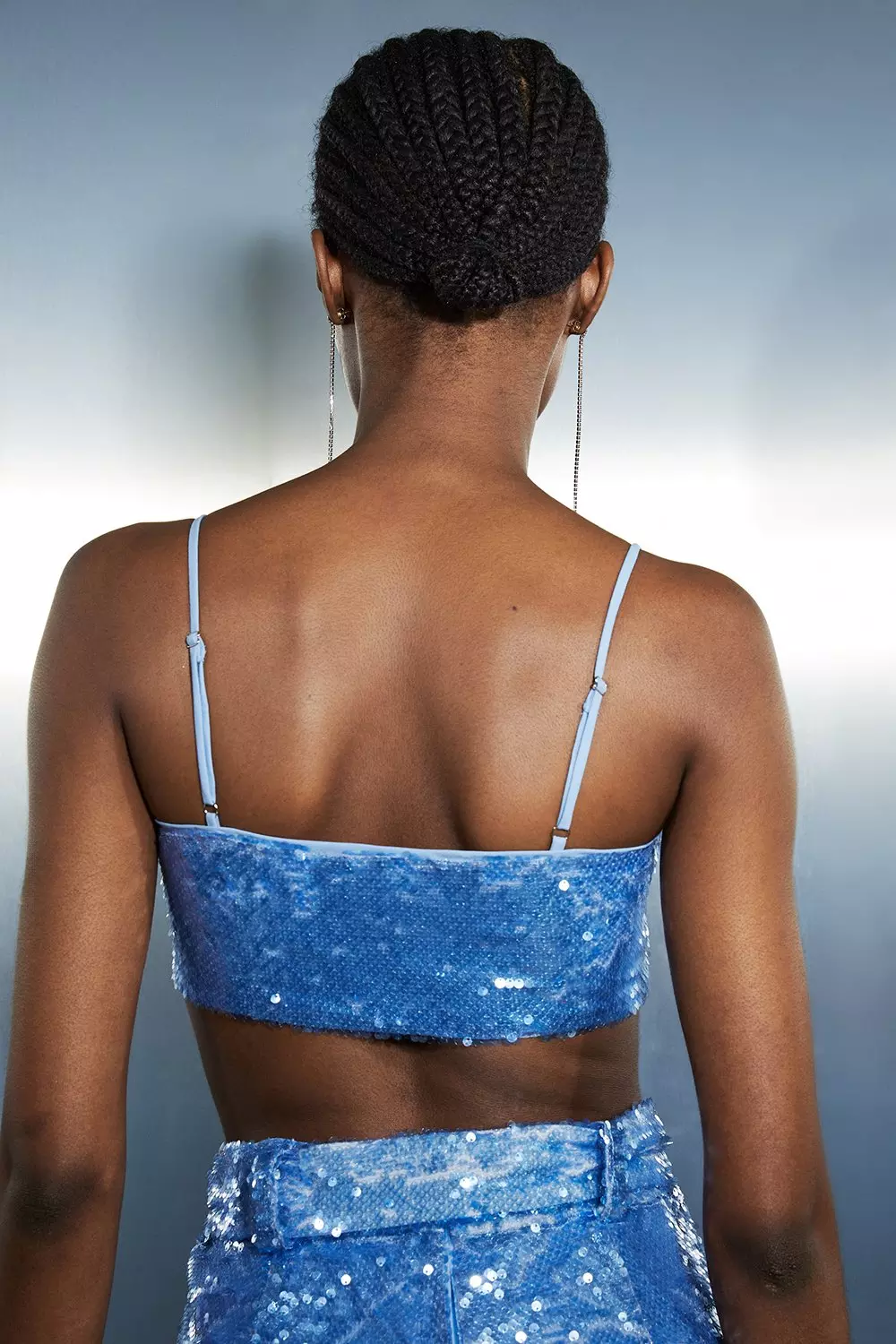 Blue Sequin Woven Strappy Top | Karen Millen