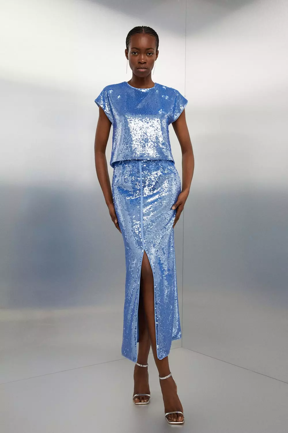 Blue Sequin Woven Set Karen Millen