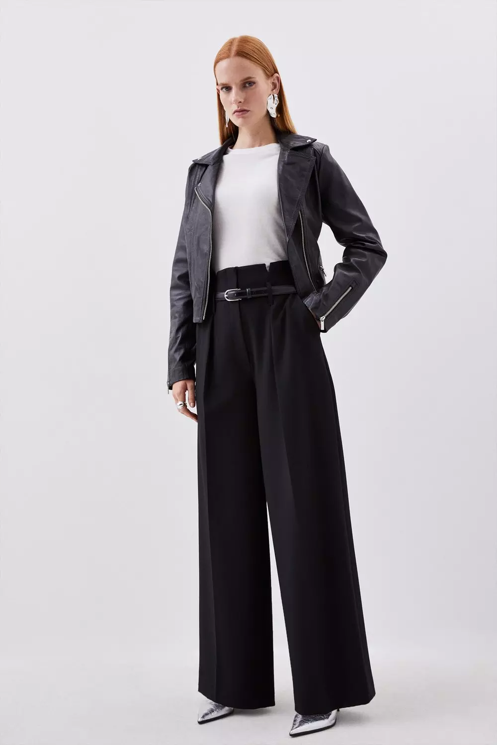 Tailored Compact Stretch High Waist Wide Leg Trousers Karen Millen