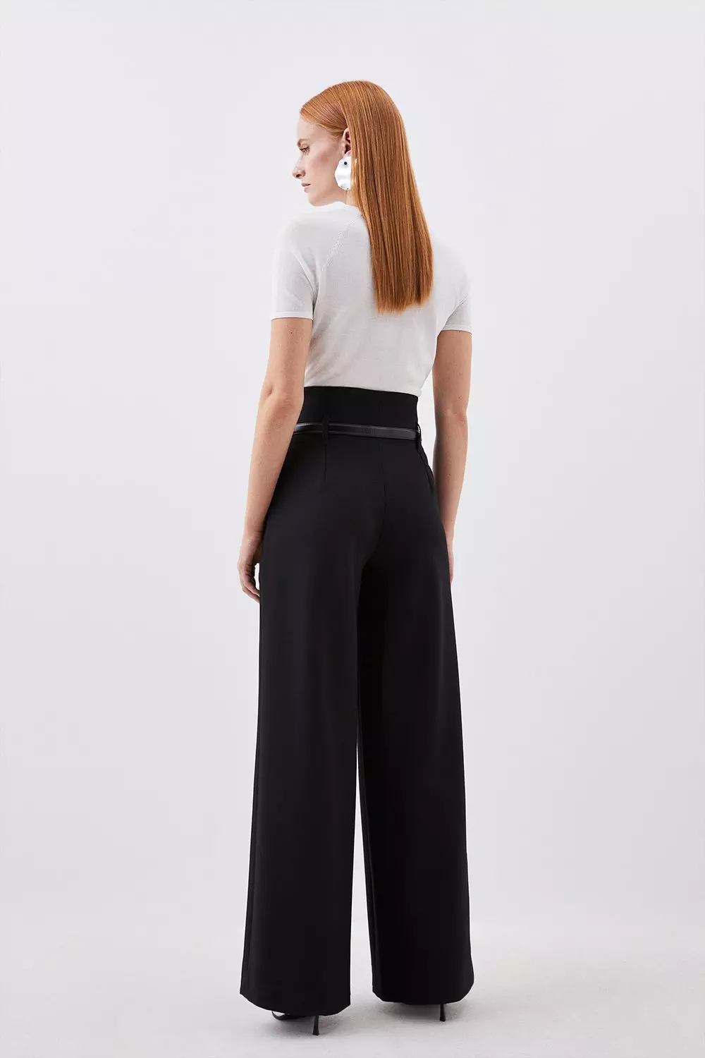 Petite Compact Stretch High Waist Dress Pants | Karen Millen