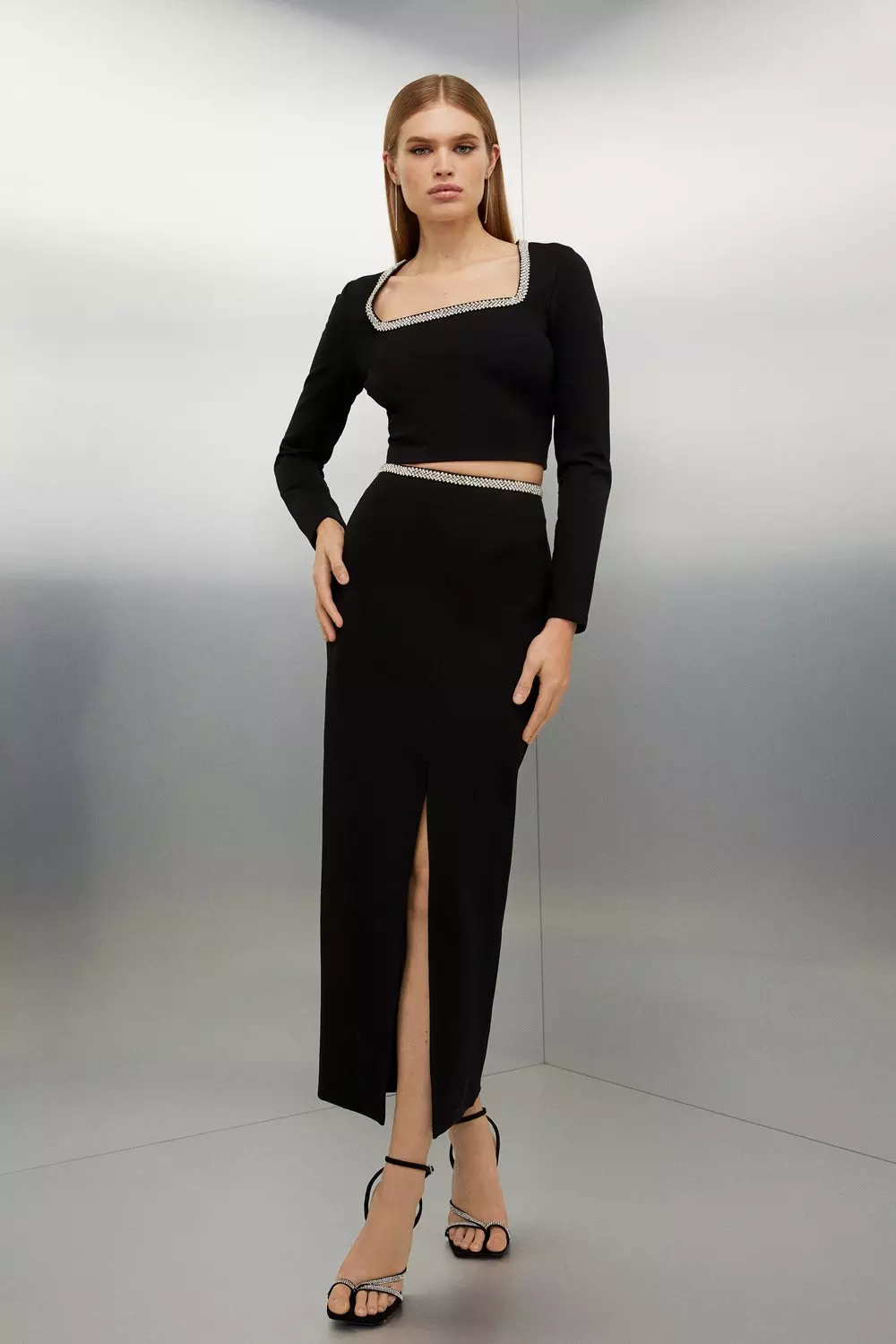 Diamante Embellished Ponte Skirt And Top Set Karen Millen