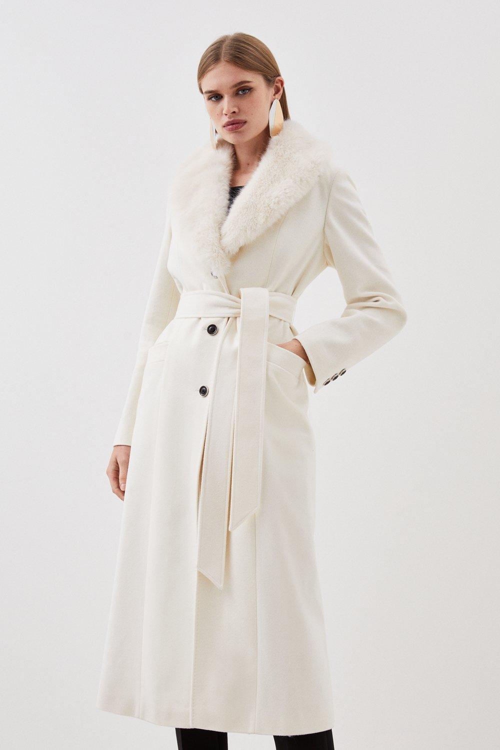 Fur collar belted coat hotsell