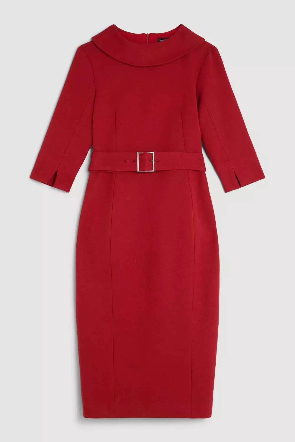 Dark red Tailored Structured Crepe Turtleneck Belted Midi Dress alternative image