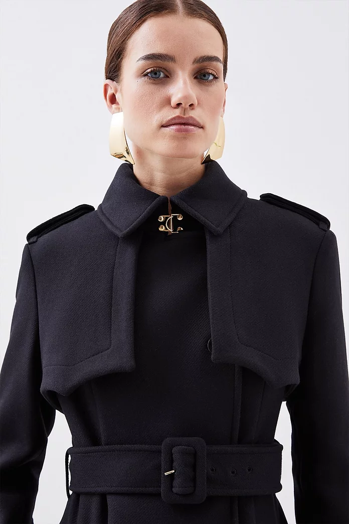 Petite Tailored Wool Blend Storm Flap Detail Belted Trench Petite Tailored Wool Blend Storm Flap Detail Belted Trench