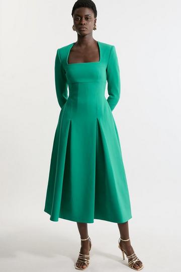 Emerald Green Clean Tailored Sweetheart Neckline Midi Dress