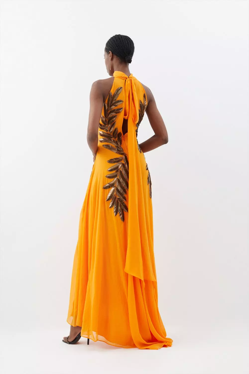 Petite Halter Neck Feather Sequin Detail Woven Maxi Dress