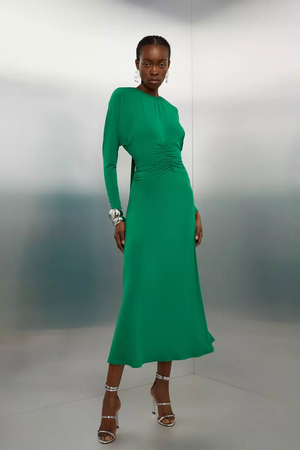 Green crepe dress best sale