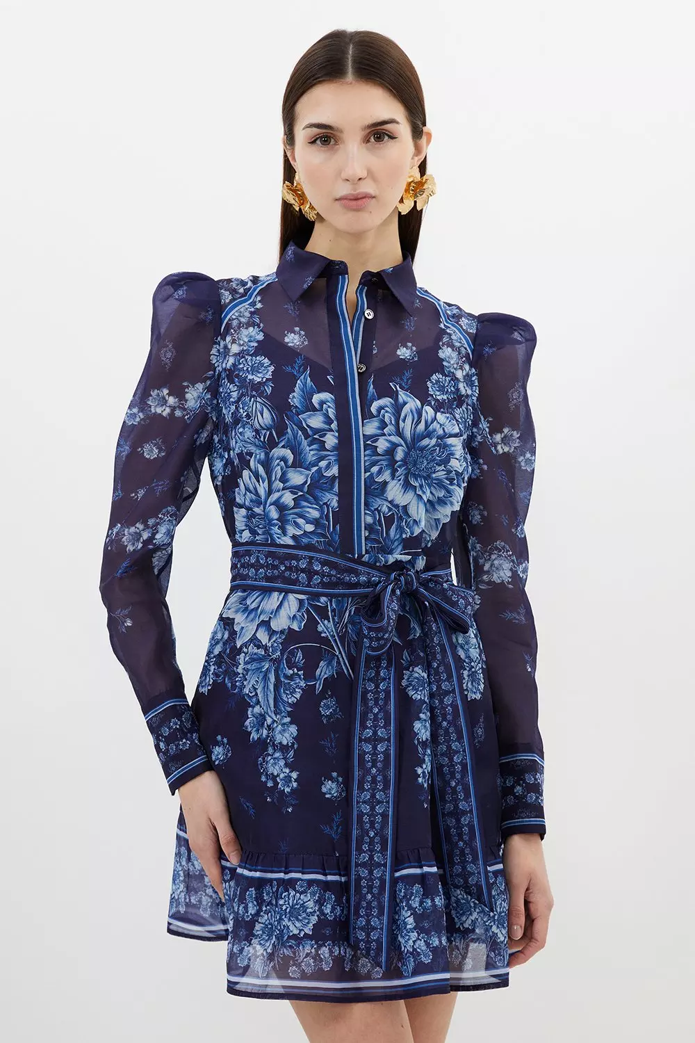 Navy Organdie Floral Placement Print Woven Mini Dress alternative image