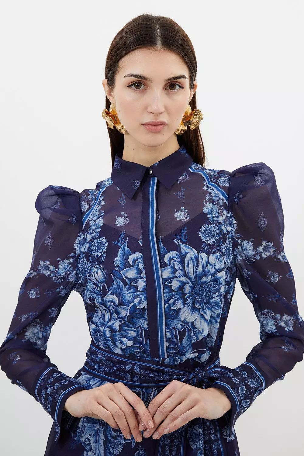 Navy Organdie Floral Placement Print Woven Mini Dress alternative image