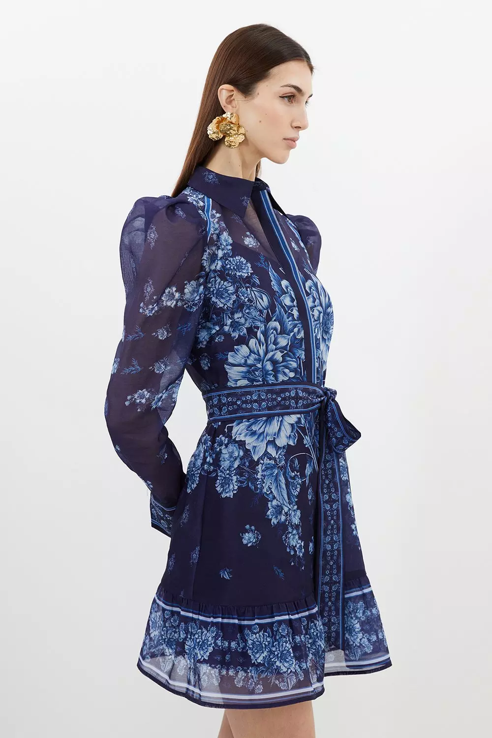 Navy Organdie Floral Placement Print Woven Mini Dress alternative image