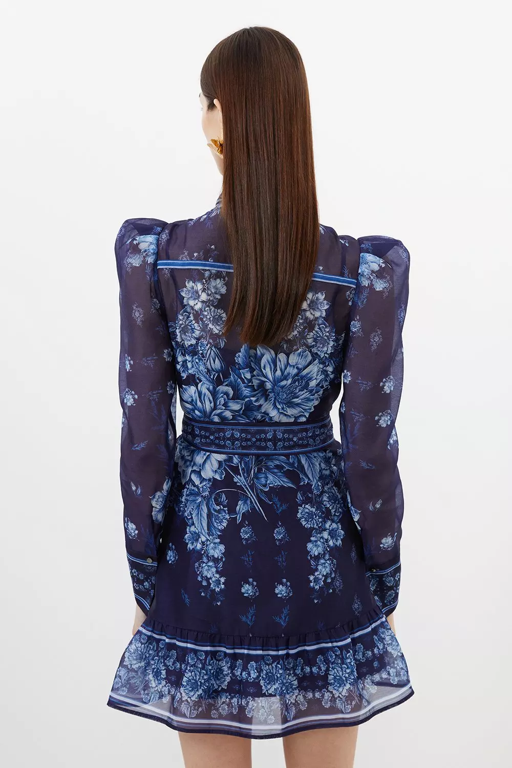 Navy Organdie Floral Placement Print Woven Mini Dress alternative image