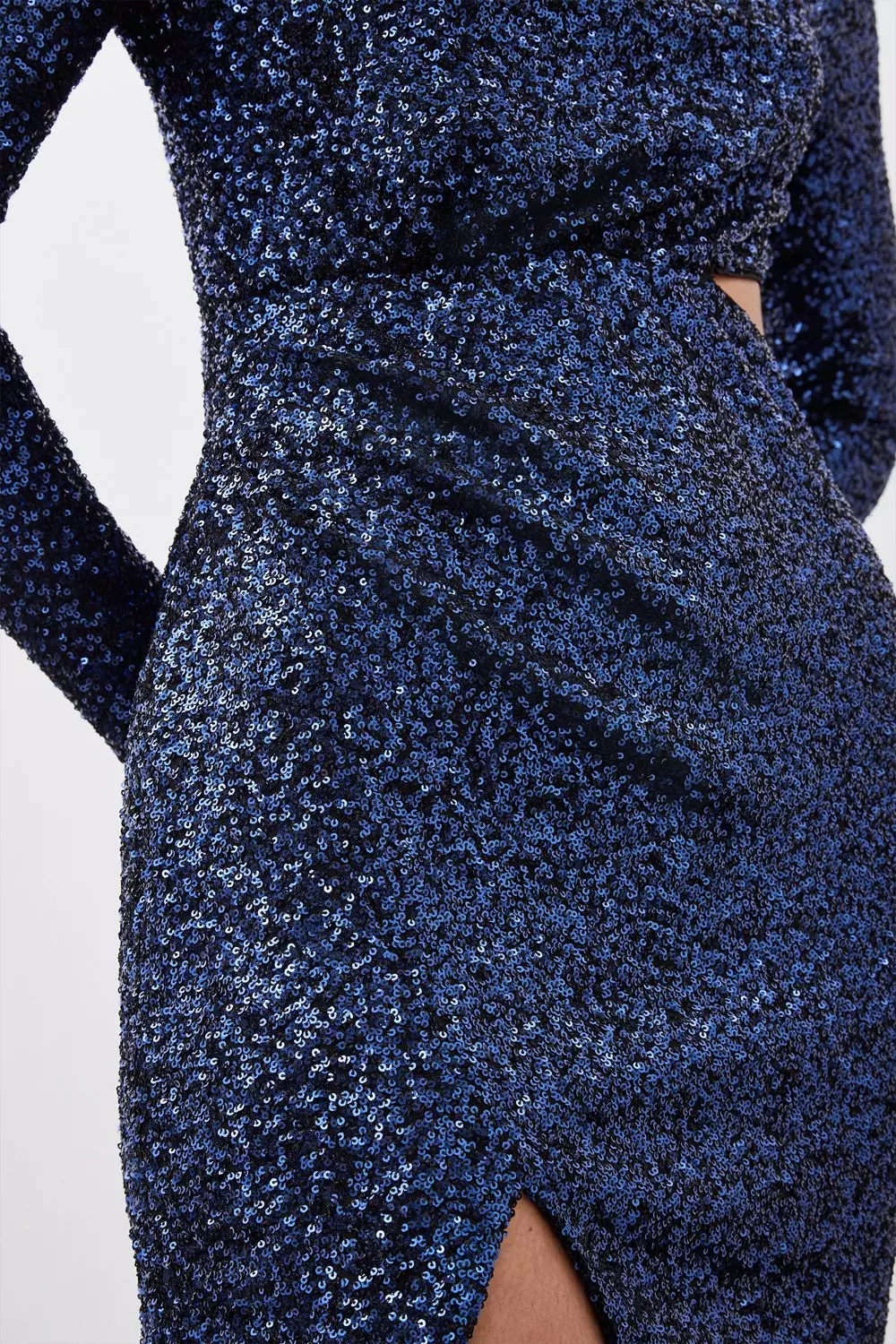 Stretch Sequin Long Sleeve Cut Out Mini Dress | Karen Millen