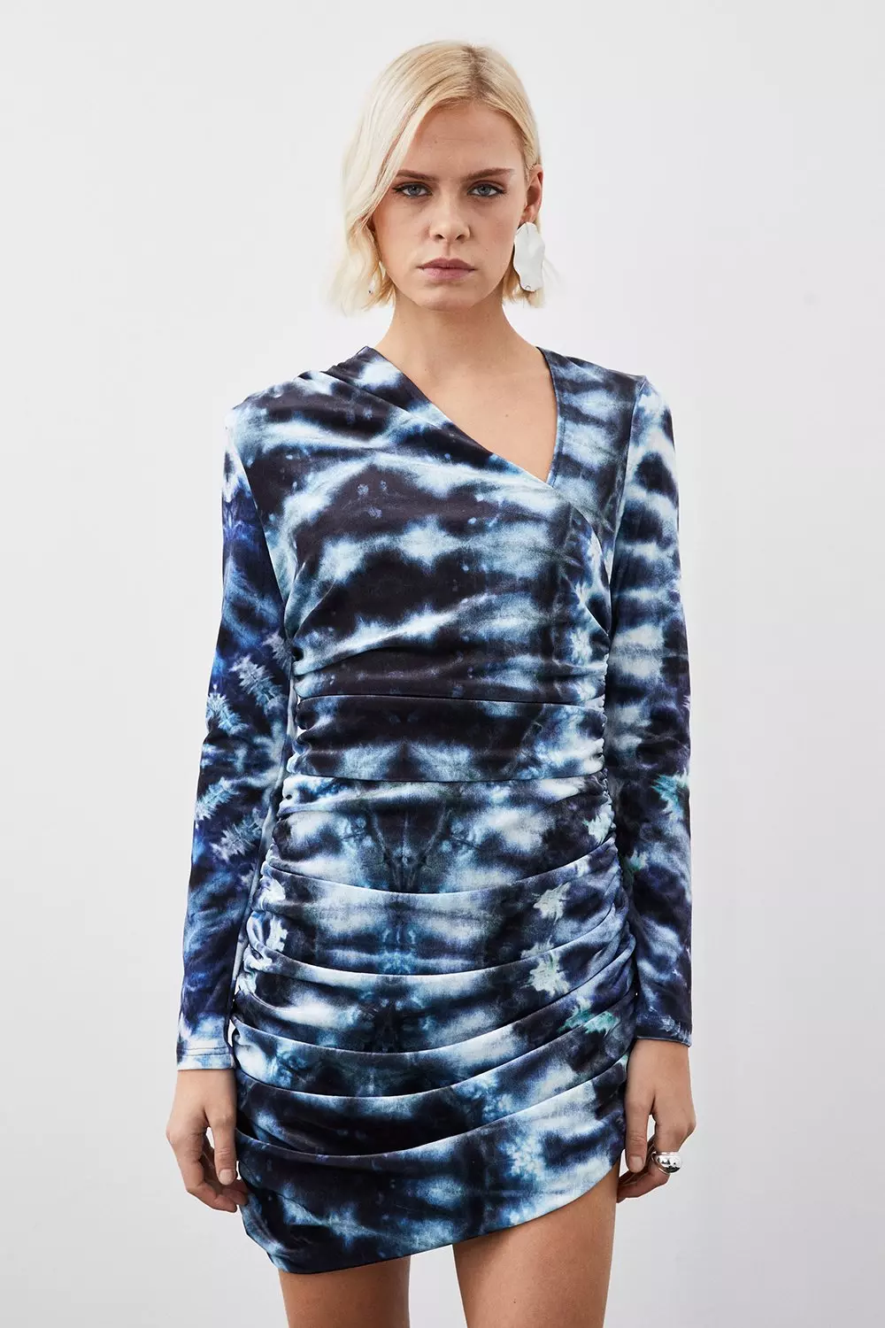 Printed Velvet Stretch Long Sleeve Mini Dress Karen Millen