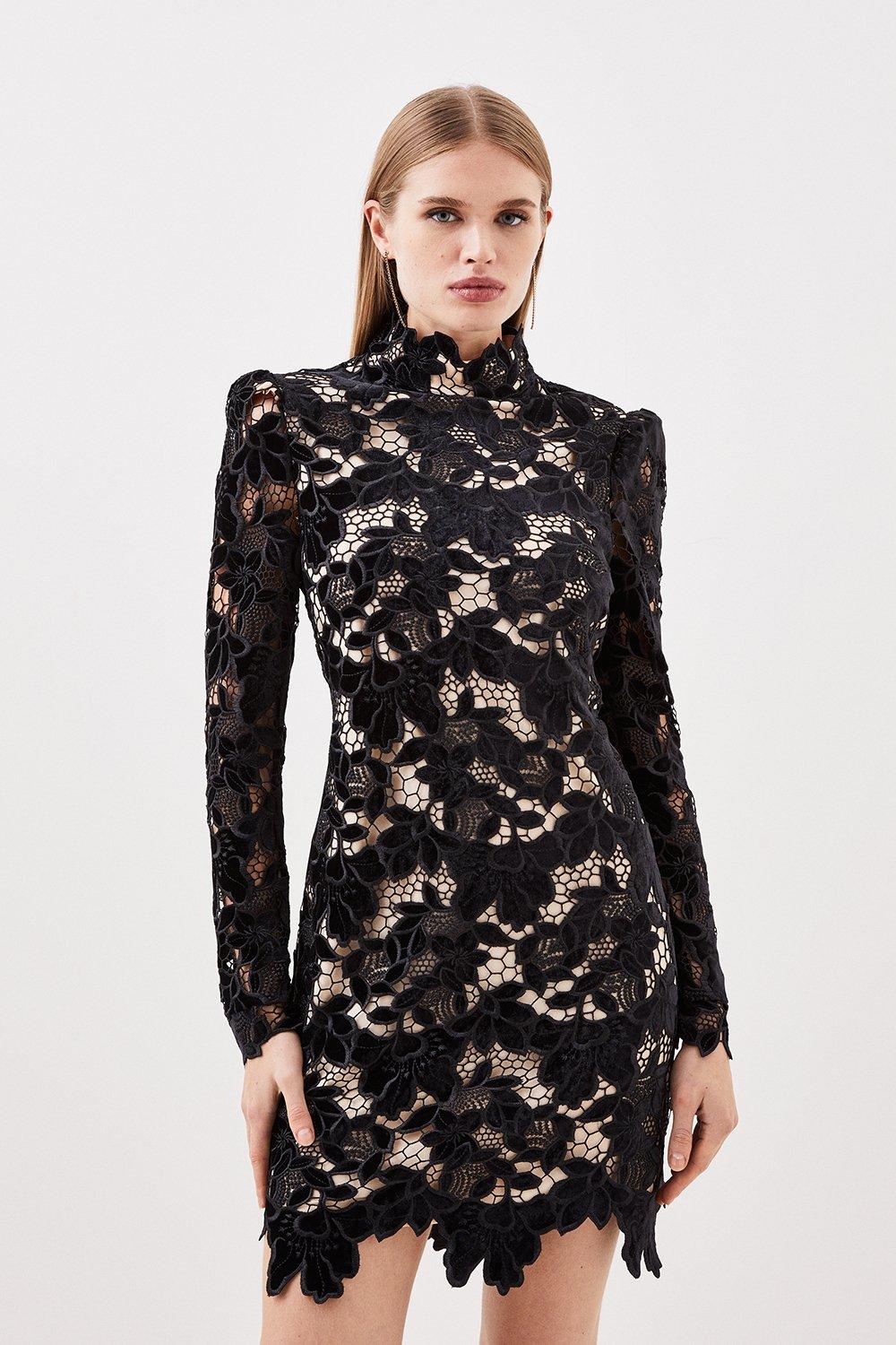 Cutwork Velvet Mini Dress