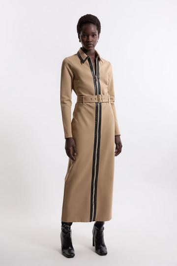 Ponte And Pu Mix Maxi Dress camel