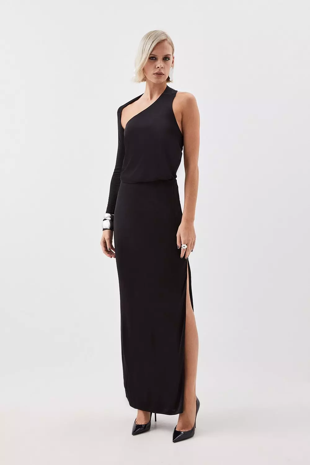 The Founder Premium Jersey Asymmetric Detail Dress Karen Millen