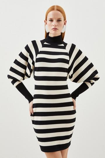 Viscose Blend Batwing Stripe Knit Mini Dress mono