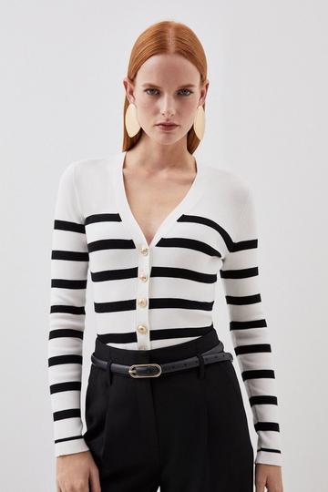 Viscose Blend Knit Stripe Cardigan mono