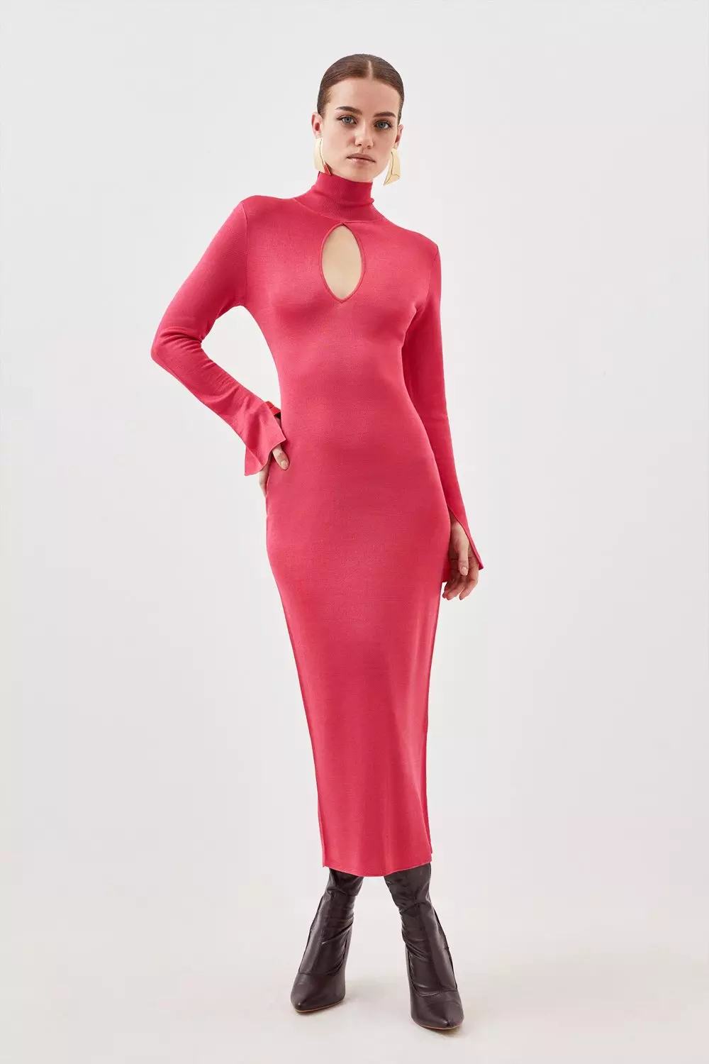 Karen millen pale pink lace sleeve dress sale