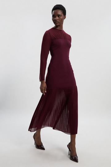 Burgundy Red Figure Form Woven Bandage Knit Mix Dress